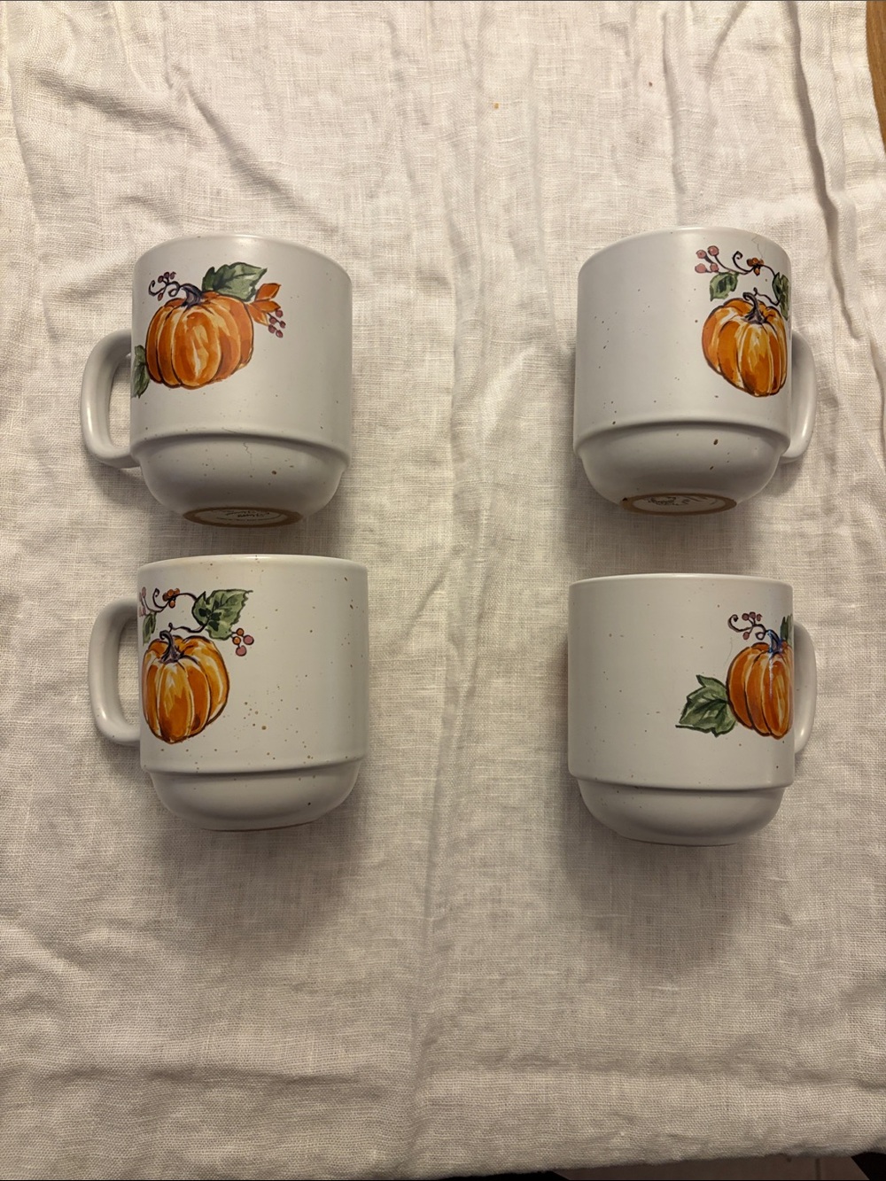 White Pumpkin Ceramic Mugs - Set of 4